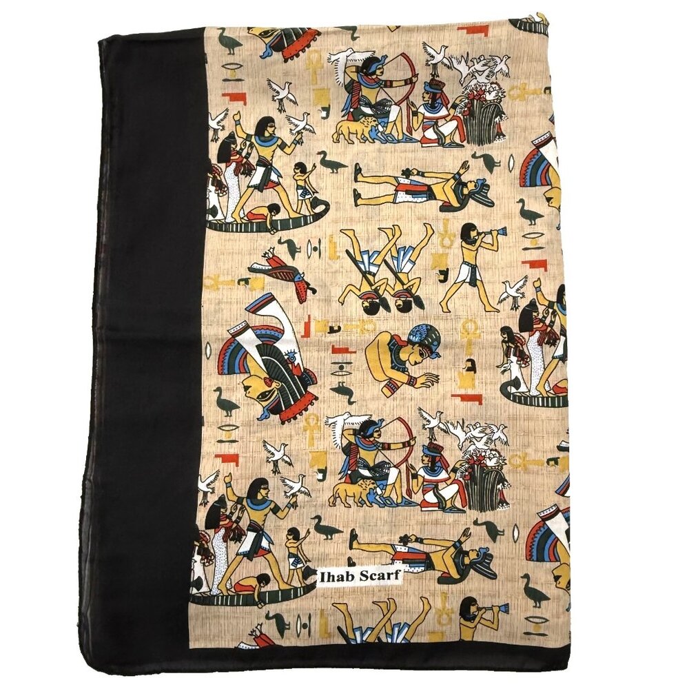 Ihab Scarf Egypt Gods Print Wrap Pashmina Symbol Hieroglyph Travel Art 59" x 38"